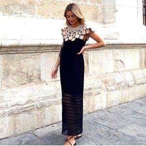Zara Floral Crochet Sleeveless Midi Dress Black    Size M/L NWT